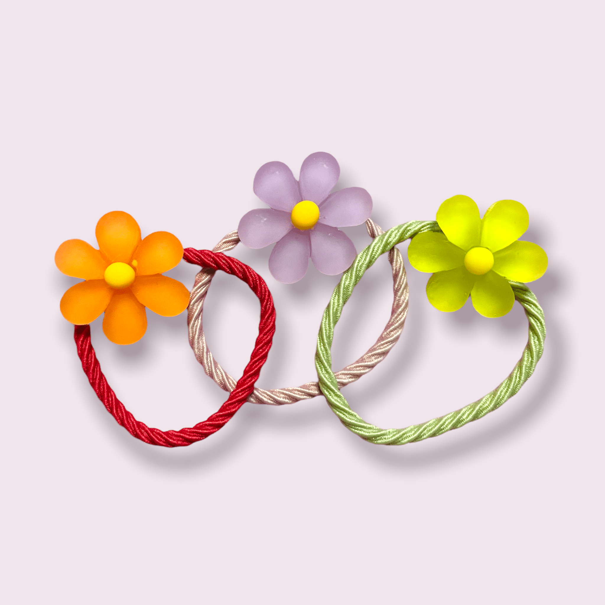 Set elastice păr 3 floricele portocaliu, mov, verde